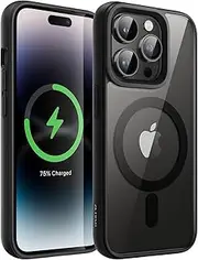 JETech Magnetic Case for iPhone 14 Pro 6.1-Inch Compatible with MagSafe, Shockproof Phone Bumper Cover, Solid Color Matte TPU Frame, Anti-Scratch Clear Back (Space Black)