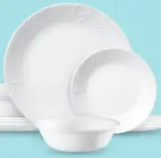 Corelle Madeline Embossed Vines 12 piece White Dinnerware Set Service for 4