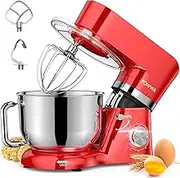 Stand Mixer, POWWA Food Mixer 6.2L Dough Mixer, 6 Speeds 1500W Electric Kitchen Mixers Cake Mixer with Dough Hook, Whisk, Beater & Splash Guard for Baking, Cake, Pasta, Salad(Dishwasher Safe, Red)