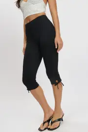Black Capri Pants Side Ribbon - Size 16XL, Women's Leggings