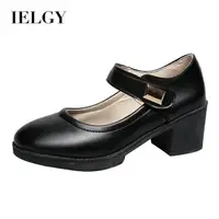 在飛比找蝦皮商城優惠-Ielgy透氣女鞋粗跟軟底休閒舒適黑色中跟工作鞋