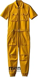 [Snoly] Unisex Short Sleeve Button-Front Flight Suit, Twill Stain & Wrinkle Resistant Work Coverall, Action Back Jumpsuit