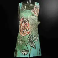 在飛比找有閑購物優惠-綠色玫瑰圖騰蕾絲透膚拼接無袖上衣 長版背心 美國製