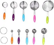 MeasuRINGS Cup Spoon Set, 10 Piece Stainless Steel Metal MeasuRINGS Cups and Spoons Set with Engraved Measurements, Dishwasher Safe, Multiple Colors