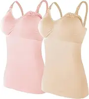 [Generic] Plus Size Maternity Underwear Womens Nursed Tank Tops Built in Bra Top for Breastfeeding Maternity Camisole Brasieres 2PC with 4PC Breast Pads Medium Pumping Bra