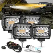 Auxbeam 4x Strobe Light 4" 120W LED Pods Light Bar Spot Flood Offroad Cars Light