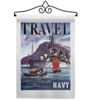 Traval Navy Garden Flag Set Wall Hanger Armed Forces USN Seabee United State ...