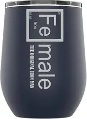 Stainless Steel Camping & Travel Powder Coated Wine Glass Tumbler with Splash Proof Lid, Triple Wall Vacuum Insulated, Coffee Mug Travel Work|Hot Cold Drinks (Navy Blue, Fe-Male Iron Man)