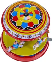 BRIGHTFUFU Antique Carousel Iron Windup Vintage Clockwork Rotating Carousel for No Battery Required Fun Party Retro Design for Home and Collectibles