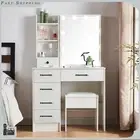 Dressing Table with LED Lights Mirror & 6 Drawers Modern Makeup Desk Vanity Set