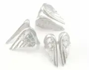 Angel wings adjustable statement ring Shiny Silver plated brass 6-8 US size 4286