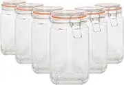 Argon Tableware 1.25L Square Glass Jars with Clip-top Lids - 6pc Airtight Kitchen Mason Jar Food Storage Preserving Container for Pickling, Chutney, Jam, Coffee, Oats