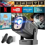 Projector [Auto Focus & 1080P Native & Bulit-in Apps] 4K Support Auto Correction Air Remote WiFi 6 Bluetooth 5.4 Portable Projector Compatible with HDMI/TV Stick/Memory Stick/Laptop, Black
