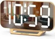 Peakeep Slim Digital Mirror Clock, Aesthetic Alarm Clock for Desk - Plug Gold