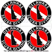 DELAWARE SCUBA DIVING Flag-Map Shape USA Circular Vinyl Stickers, Decals 50mm x4