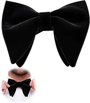 [Domicubes] Mens Velvet Bow Tie, Oversized Solid Color Pre-tied Bow Tie Adjustable Formal Tuxedo Butterfly Big Bowtie for Birthday Groom Wedding Party Formal, Black, One size