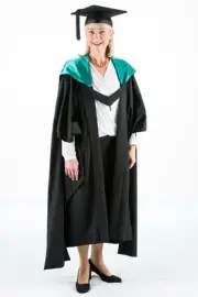 University Graduation Gown Set Masters Green Hood Mortarboard Academic Dress