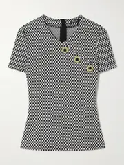 [Balmain] Balmain - Button-embellished Checked Cotton-blend Top - Gray - FR 34 FR 34 Gray