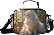 White Cat Butterfly Insulated Lunch Box for Women Men - Ideal for Work, Picnics - Includes Adjustable Shoulder Strap