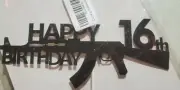 Premium Cake Topper Top Party Glitter Sparkle Happy 16th Birthday Black Ammo