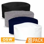 50 x UNISEX Black White Navy Checkered Kitchen RESTAURANT Flat Top Chef Hats