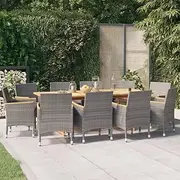 11 Piece Garden Dining Set with Cushions Grey,Outdoor Furniture Sets 100.76KG-3103591