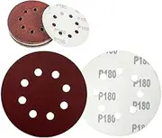 10 PCS 5 Inch 8-Hole Hook and Loop Sanding Discs Sandpaper Red Round, Hook and Loop Round Sandpaper Pads, Aluminum Oxide Sandpaper Pads, for Random Orbital Sander (180#)
