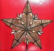 9"x8" Frosted Pearl Bead Black Metal Capiz STAR Tree Topper by Holiday Time
