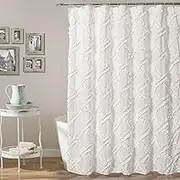 Lush Decor - Shower Curtain, Textured Bathroom Essentials, Vintag Home Decor (Ruffle Diamond White, 72” x 72”)