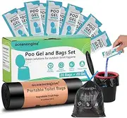oceanengine Portable Toilet Bags Poo Gel Set, 8 Gallon Camping Toilet Bags with Portable Toilet Absorbent Gel, Compostable Portable Potty Bags for Camping Outdoor Hiking