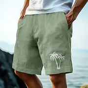 Men's Coconut Tree Tropical Plants Waffle Shorts Sweat Shorts Casual Shorts Mid Waist Hawaiian Vacation Jogging Workout Elastic Drawstring Waist Shorts with Po