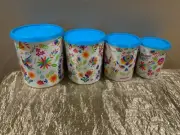 Tupperware Beautiful Colorful New Set of 4 Canisters Hummingbird & Phoenix Theme
