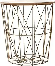 Makamsui Nesting End Table with Storage, Multifunctional Retro Wire Coffee Tables Round Metal Basket Nesting Accent Side Tables for Living Room Bedroom Home Book Toys Blanket Storage Basket Golden Mi
