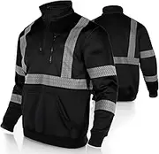 FONIRRA High Visibility Safety Sweatshirt ANSI Class 3 Fleece 1/4 Zip Pullover sweater with Black Bottom for Men