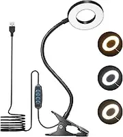 Bonlux Led Desk Lamp with Clamp Black,USB Clip Reading Light with 10 Dimmable Brightness & 3 Light Modes, 360°Flexible Gooseneck Portable Clip Lamp for Live Stream/Table Office/Bedsides Reading