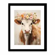 Brown Cow Canvas Framed Art Artwork