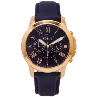 在飛比找momo購物網優惠-【FOSSIL】羅馬優雅風計時皮帶手錶FS4835-深藍色面