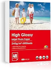 INKUWAY 160sheets 4x6 240gsm Glossy Photo Paper Inkjet 4R Thick Gloss for Canon Hp Epson Inkjet Printers