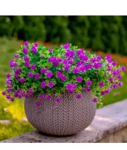 11 Bundles Artificial Flowers Outdoor Fake Flower Plastic UV Resistant Fuchsia