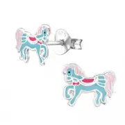 Kids Silver Pony Stud Earrings