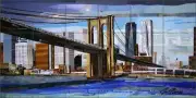 Brooklyn Cityscape Tile Backsplash Jim Nonas Art Ceramic Mural POV-JN015