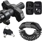 Windance Motorcycle Anti Theft Lock, Heavy Duty Handlebar Grip Brake + Helmet Lock Cable with Combination + Storage Bag for Motorbike ATV Moped Scooter (Black+Black)