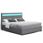 Bed Frame Double Size LED Gas Lift Grey COLE Artiss