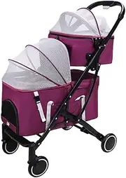 2 Layers pet Stroller for Dogs and Cats,4 Wheels pet pram cart with mesh Canopy,Foldable pet Trolley with Detachable Cabin Bag,Swivel Front Wheel,Rear Wheel with Foot Brakes