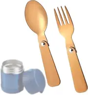 Lyreh 2 Pack Replacement Spoon & Fork for Thermos Funtainer 10oz Food Jars, Stainless Steel Small Foldable Spoon Folding Fork for Travel Camping Picnic Outdoor Activities (Rose Gold)