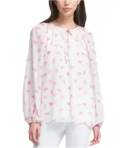 DKNY Womens Kisses Peasant Blouse, Multicoloured, Small