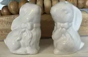 Farmhouse White Ceramic Bunny Rabbit Salt & Pepper Shakers 3” NEW