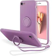 UEEBAI Case for iPhone SE 2020 iPhone 7 iPhone 8, Slim Liquid Silicone Phone Case with 360 Rotatable Ring Holder Kickstand Fashion Hand Strap Magnetic Car Mount Shockproof TPU Bumper Cover - Purple