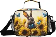Insulated Lunch Box Hare Sunflower Cute for Women Men - Ideal for Work, Picnics - Includes Adjustable Shoulder Strap