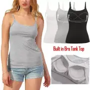 Women Camisole Sleeveless Cami with Built in Bra Adjustable Strap Vest Tank Tops